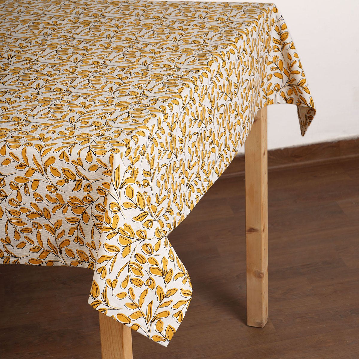 MODERN RETRO - Mustard yellow cotton table cloth with leaf print, Sizes available