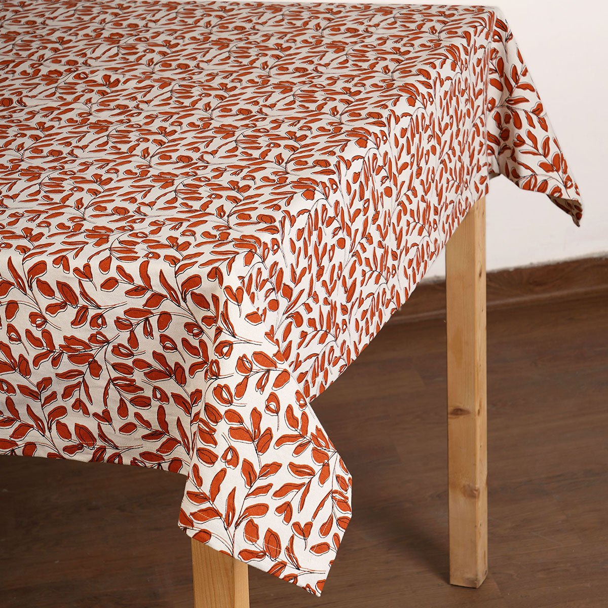 MODERN RETRO - Terracotta cotton table cloth with leaf print, Sizes available