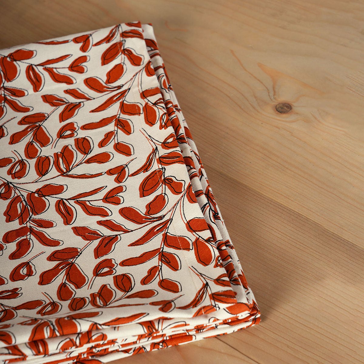 MODERN RETRO - Terracotta cotton table cloth with leaf print, Sizes available