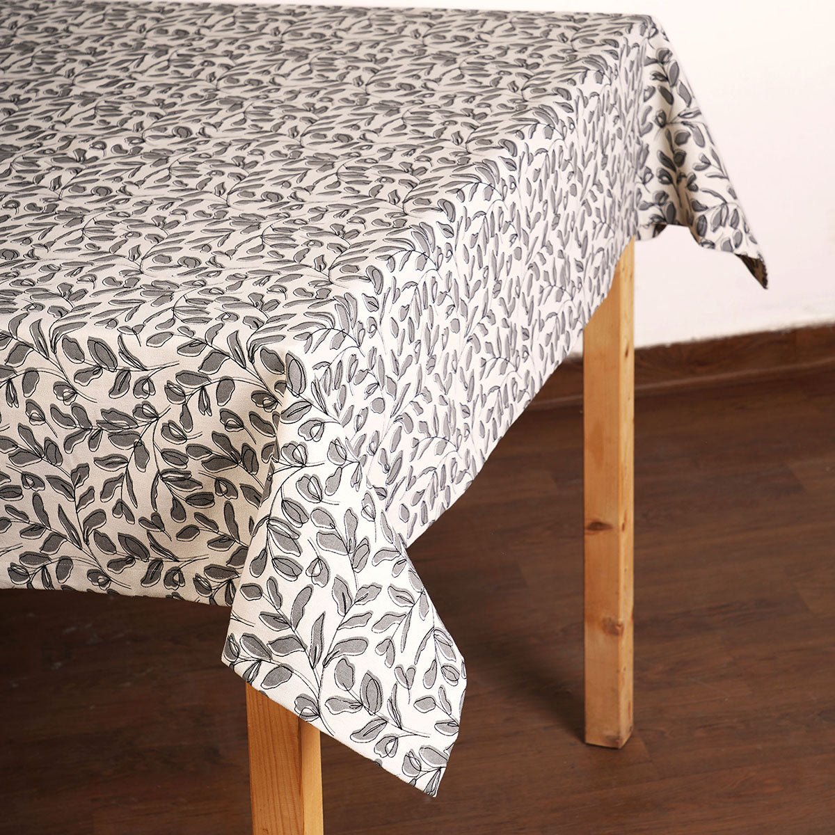 MODERN RETRO - Grey cotton table cloth with leaf print, Sizes available