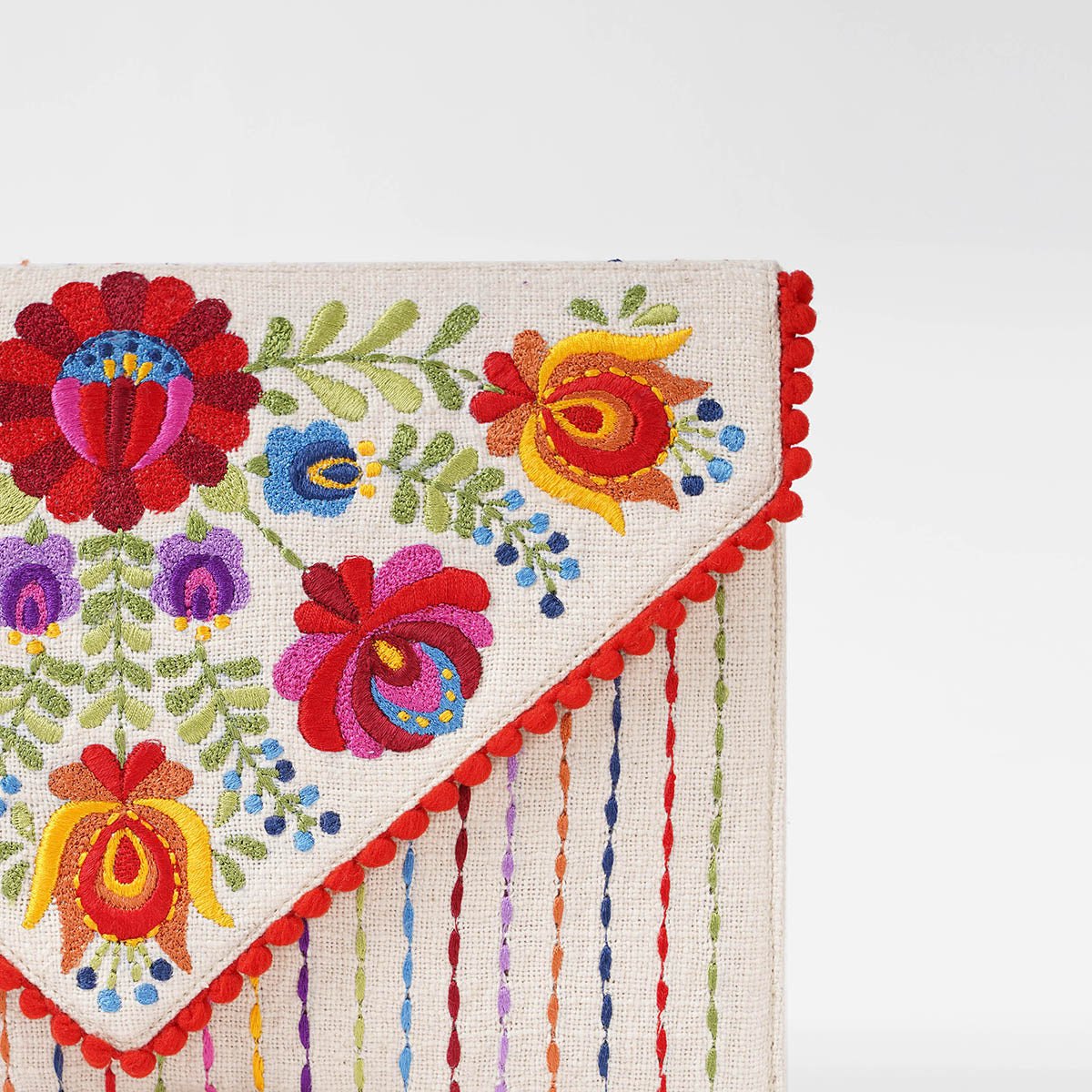 Matyo - Off white colour Embroidered Envelope clutch, foldover purse,6X9 inches