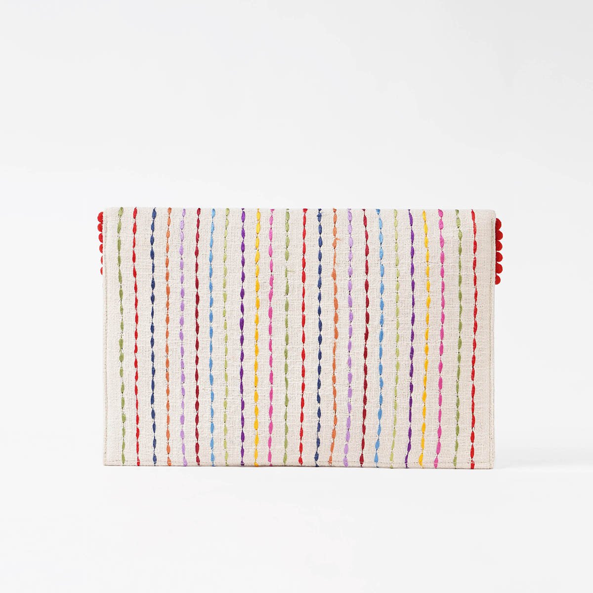 Matyo - Off white colour Embroidered Envelope clutch, foldover purse,6X9 inches