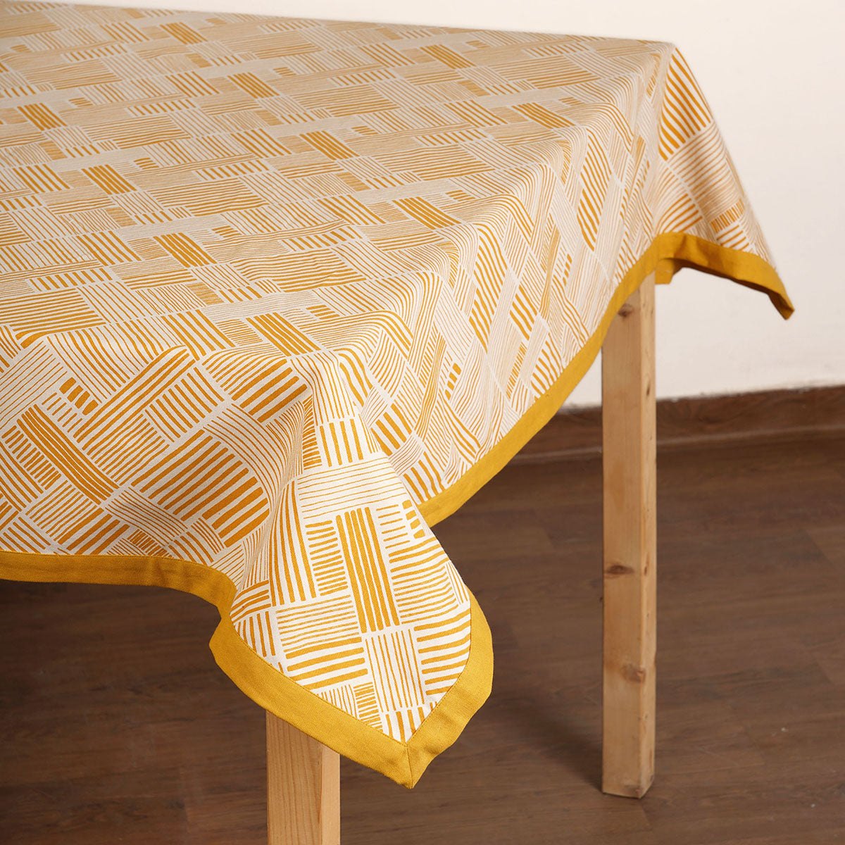 MODERN RETRO - Yellow cotton table cloth with geometrical stripe print, Sizes available