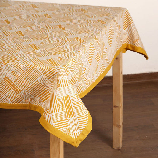 MODERN RETRO - Yellow cotton table cloth with geometrical stripe print, Sizes available