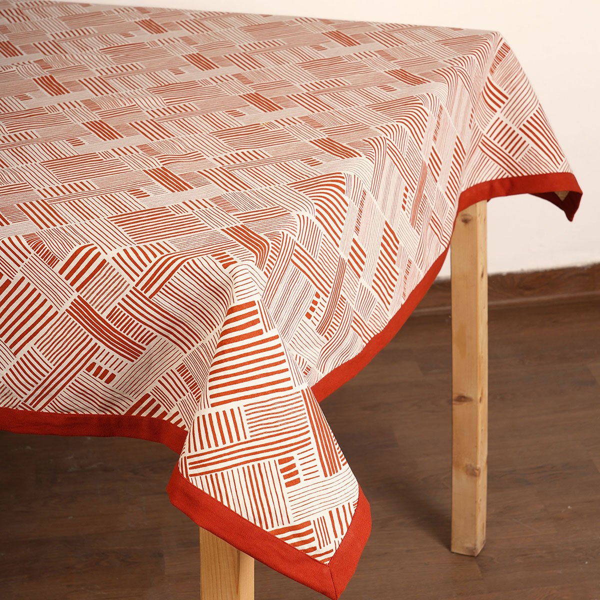 MODERN RETRO - Terracotta cotton table cloth with geometrical stripe print, Sizes available