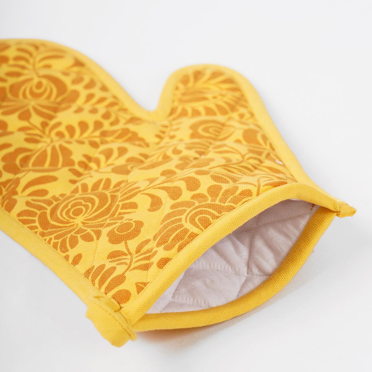 MATYO Yellow floral print Pot holder and Glove, kitchen accessory, 100% cotton, view options