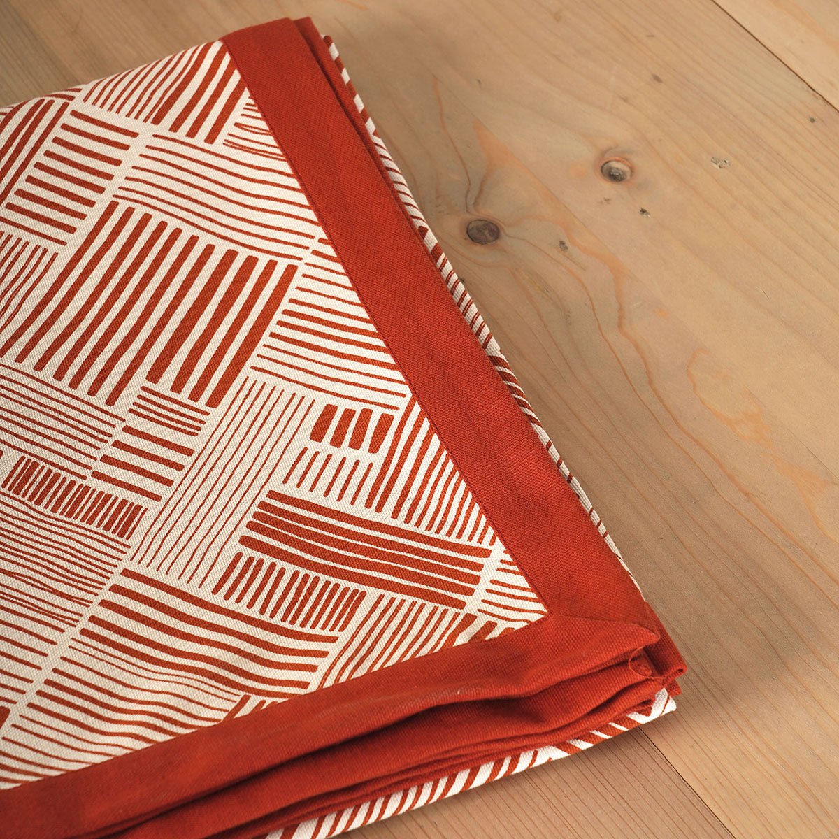 MODERN RETRO - Terracotta cotton table cloth with geometrical stripe print, Sizes available