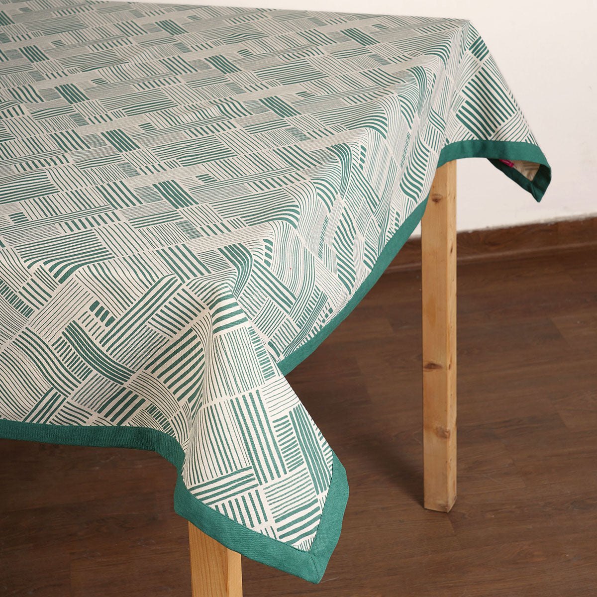 MODERN RETRO - Aqua Green cotton table cloth with geometrical stripe print, Sizes available
