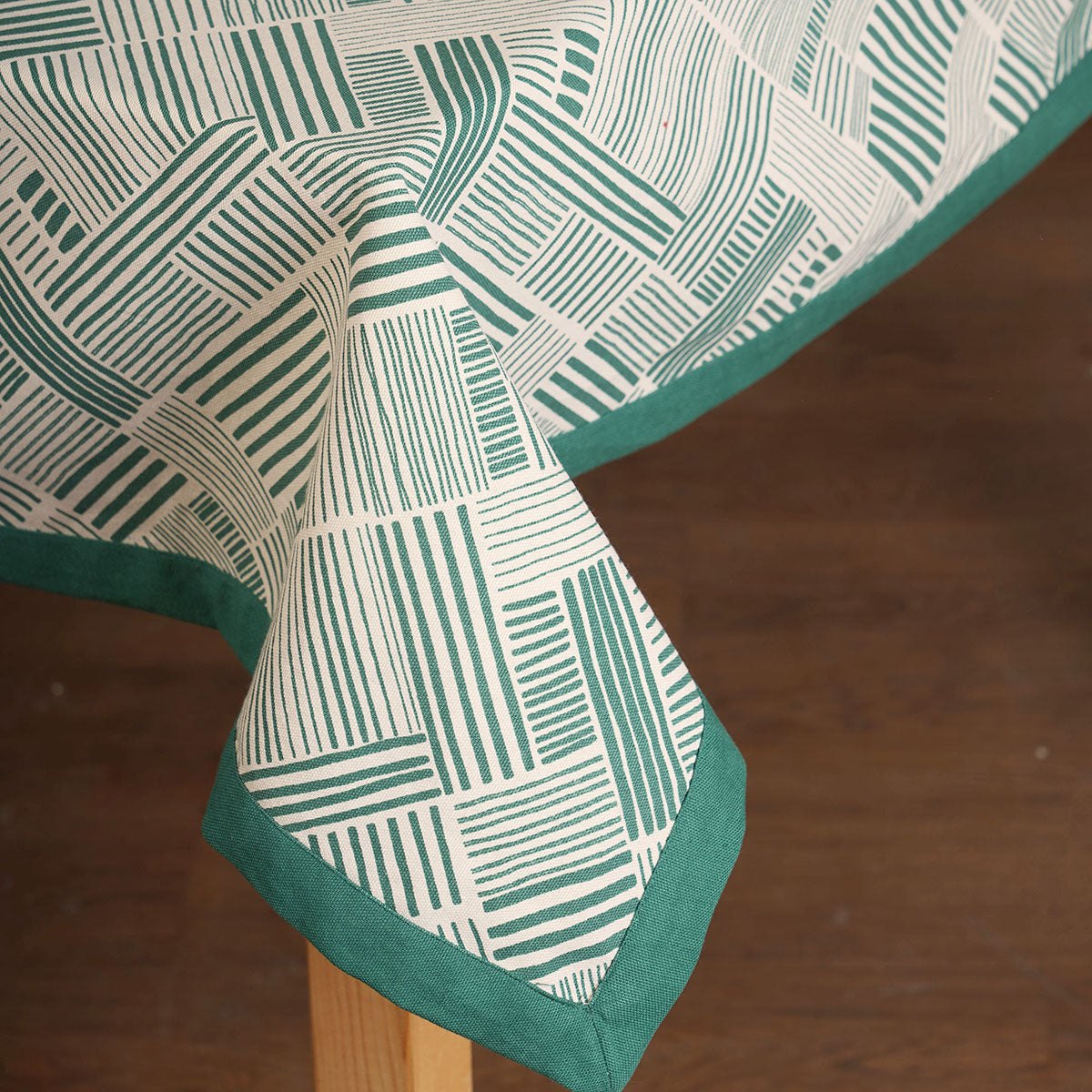 MODERN RETRO - Aqua Green cotton table cloth with geometrical stripe print, Sizes available