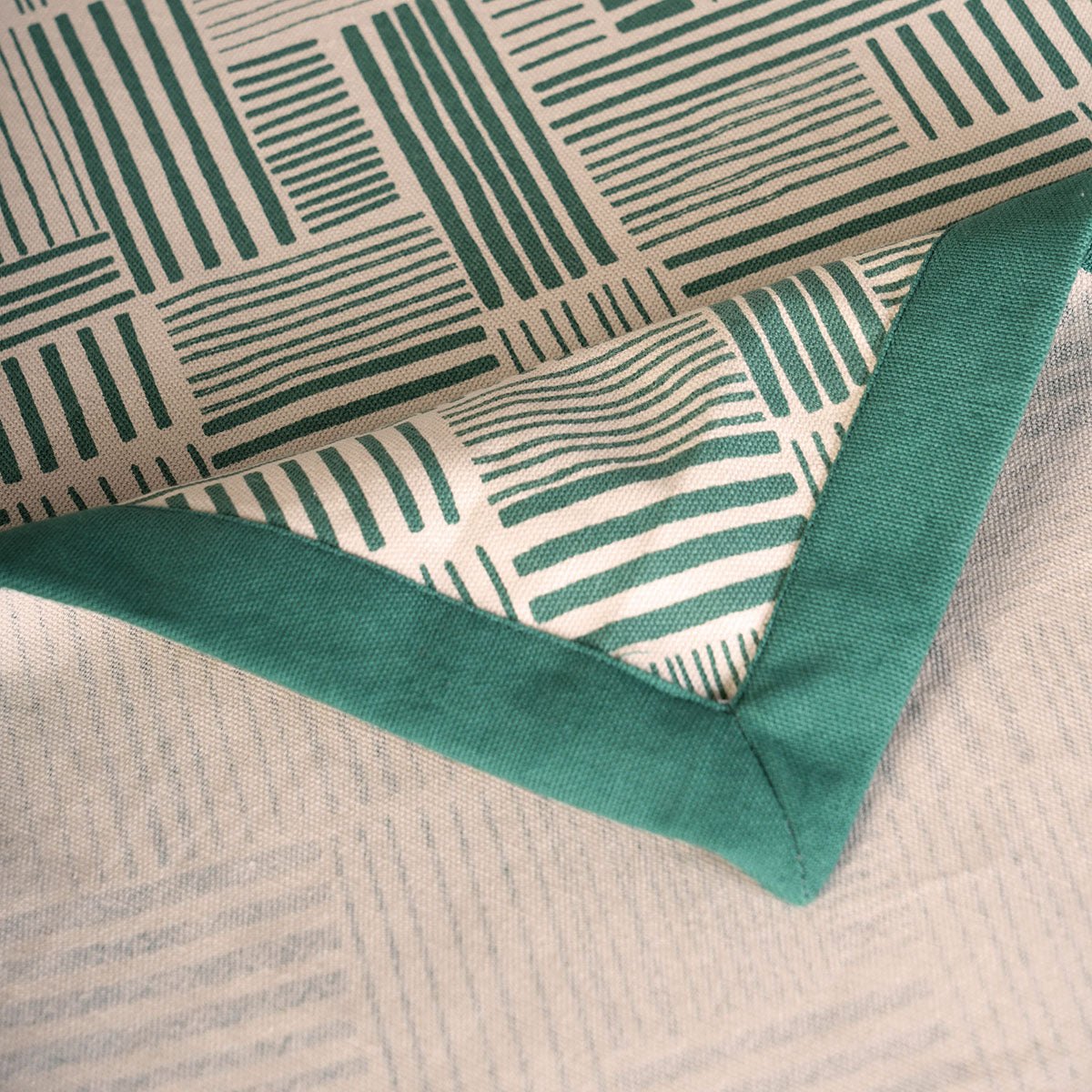 MODERN RETRO - Aqua Green cotton table cloth with geometrical stripe print, Sizes available
