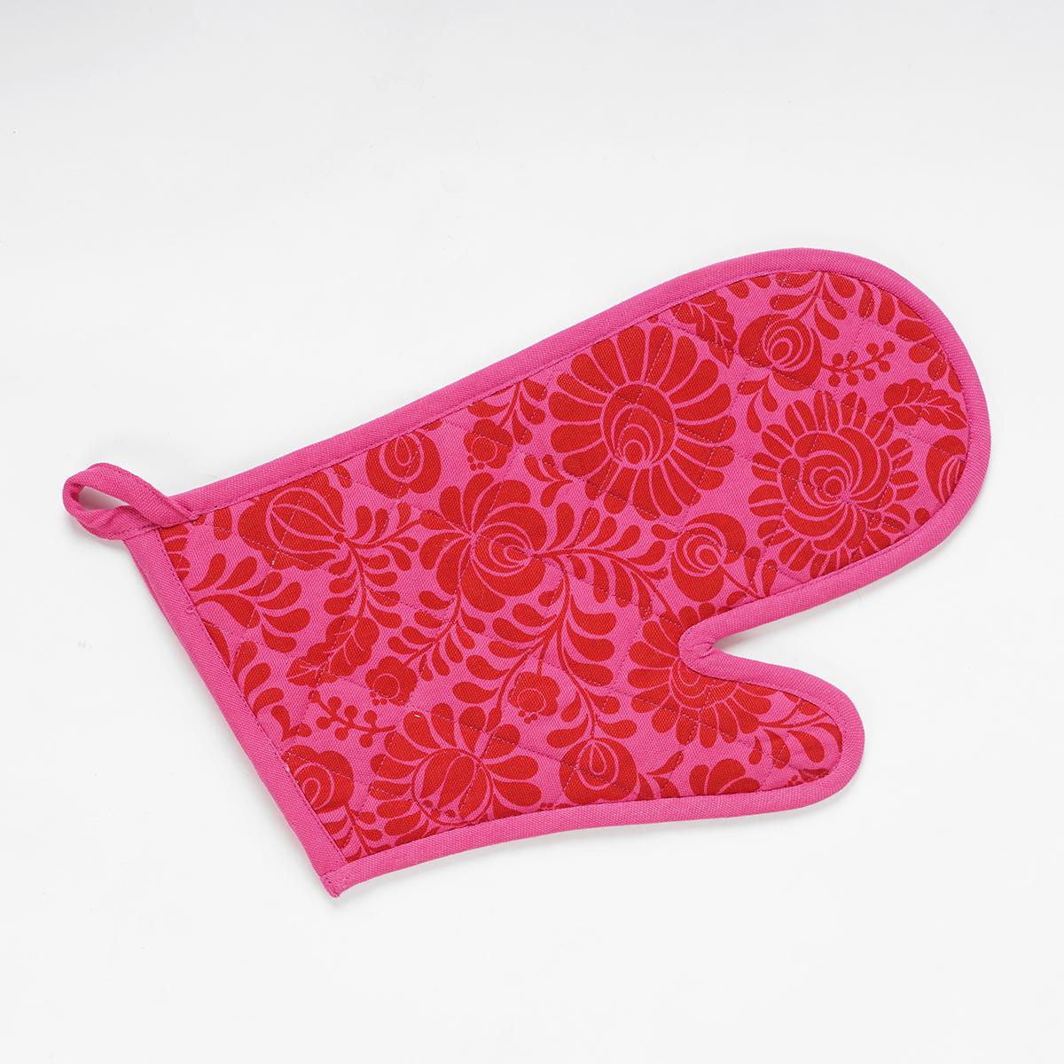 MATYO hot pink floral print Pot holder and Glove, kitchen accessory, 100% cotton, view options