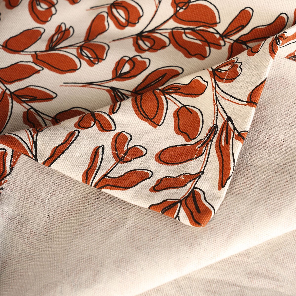 MODERN RETRO - Terracotta cotton table cloth with leaf print, Sizes available