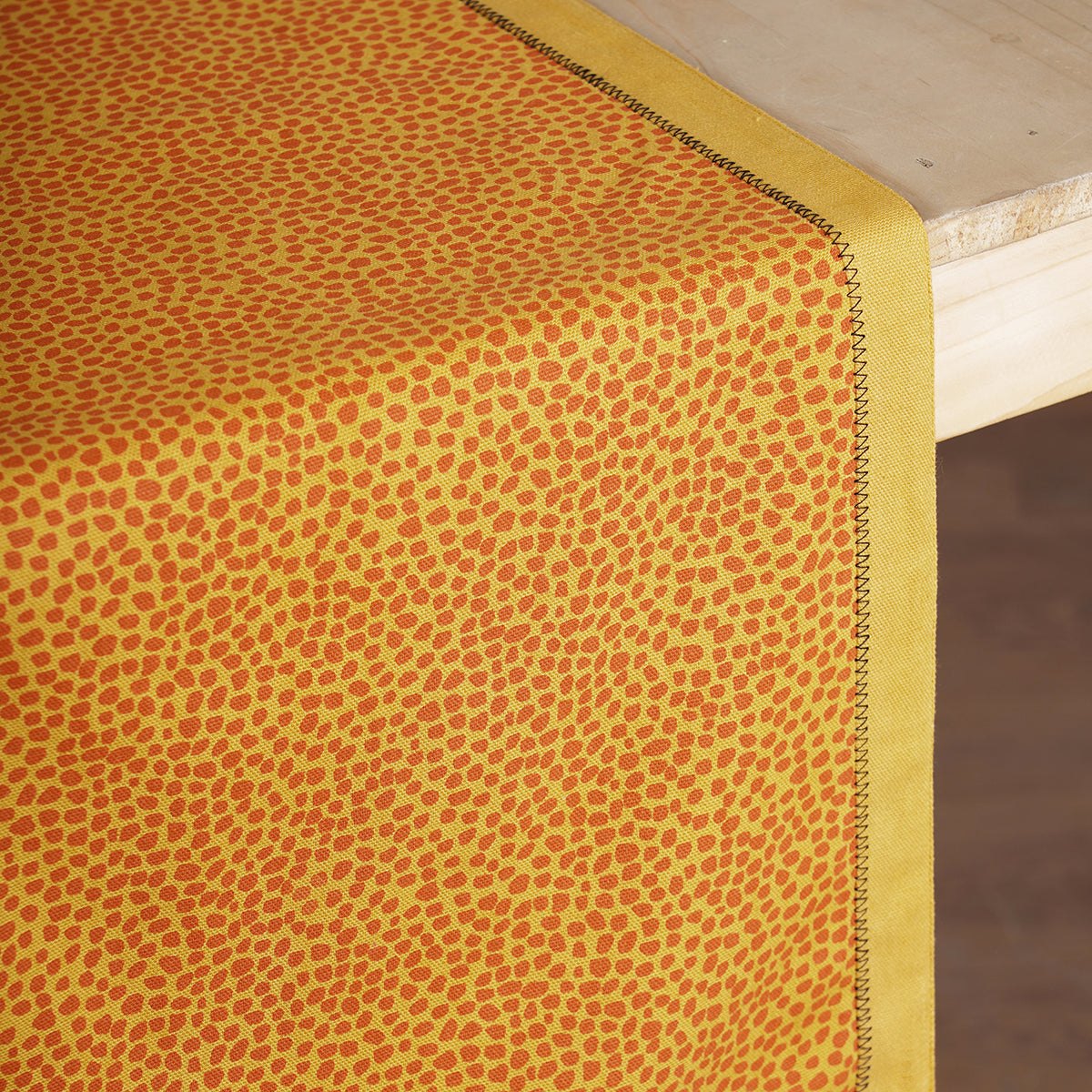 MODERN RETRO - Mustard yellow cotton Table runner, dot print with border and embroidery, sizes available