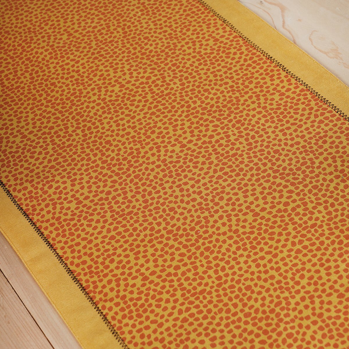 MODERN RETRO - Mustard yellow cotton Table runner, dot print with border and embroidery, sizes available