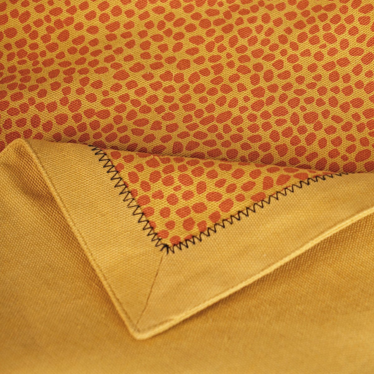 MODERN RETRO - Mustard yellow cotton Table runner, dot print with border and embroidery, sizes available