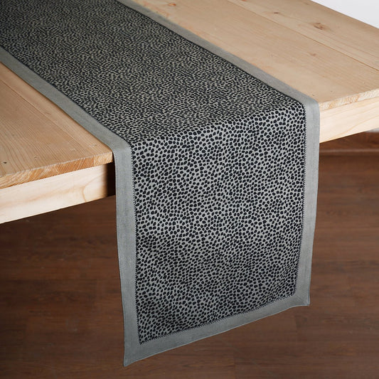 MODERN RETRO - Grey cotton Table runner, dot print with border and embroidery, sizes available