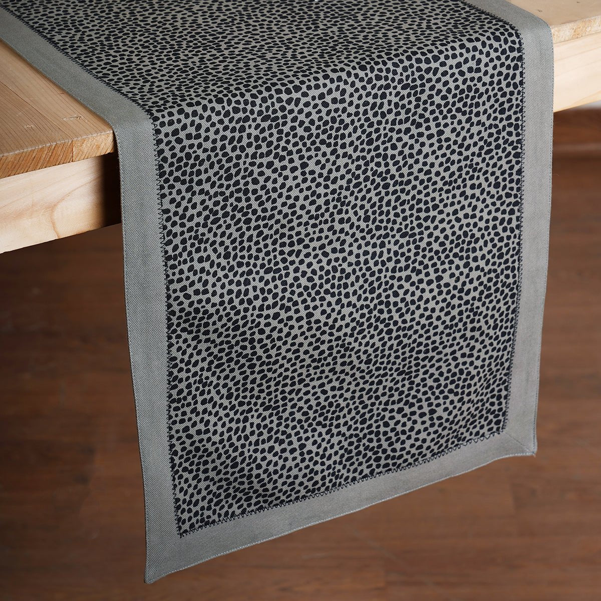 MODERN RETRO - Grey cotton Table runner, dot print with border and embroidery, sizes available