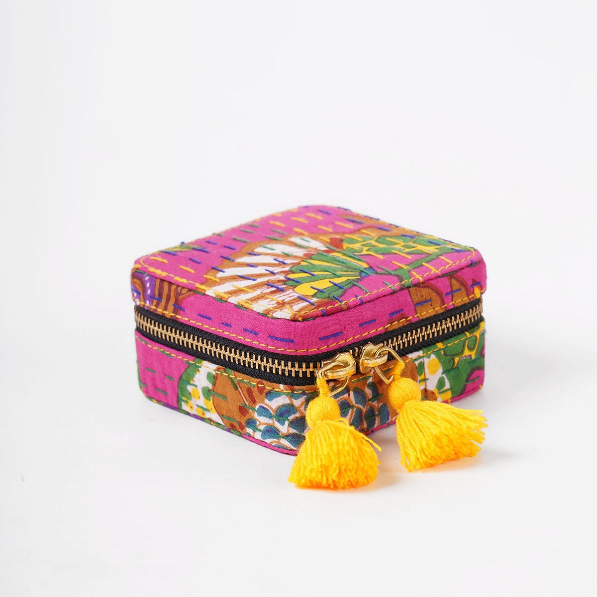 Kantha Hot Pink Square Jewellery Box