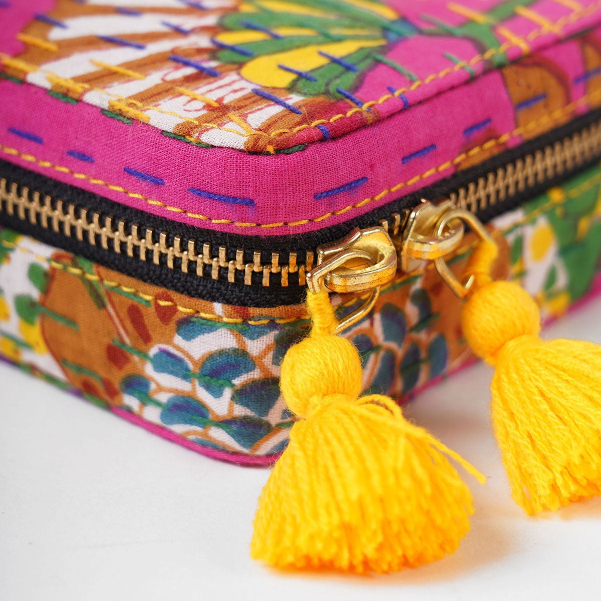 Kantha Hot Pink Square Jewellery Box