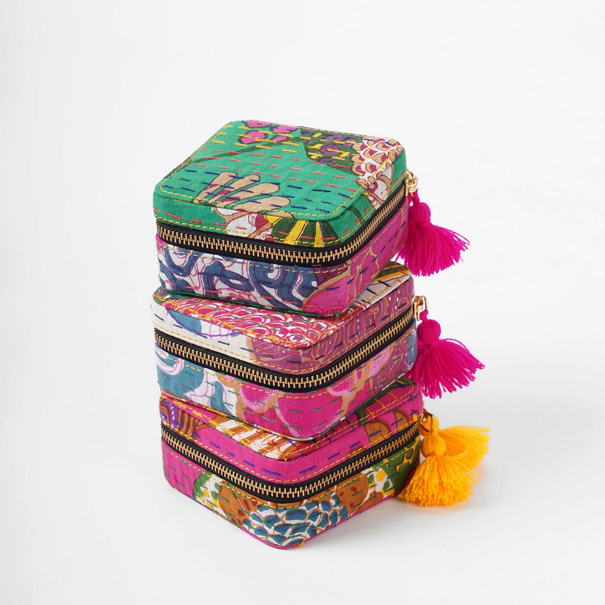 Kantha Tropical Green Square Jewellery Box