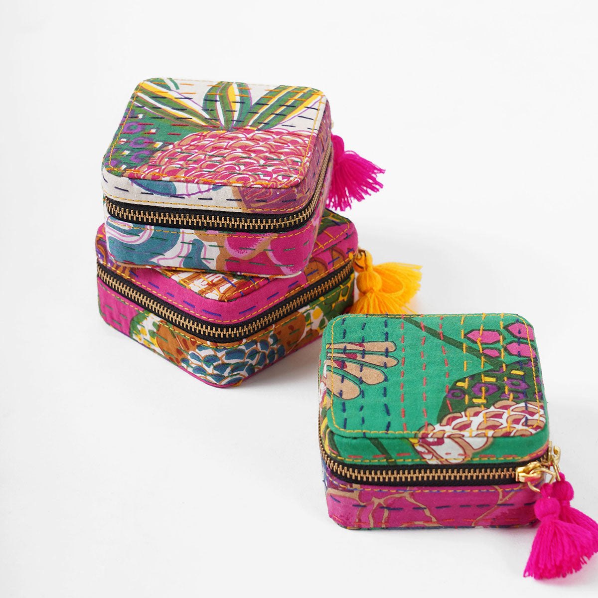 Kantha printed White Square Jewellery Box