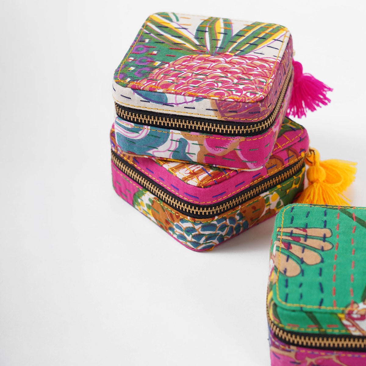 Kantha Hot Pink Square Jewellery Box