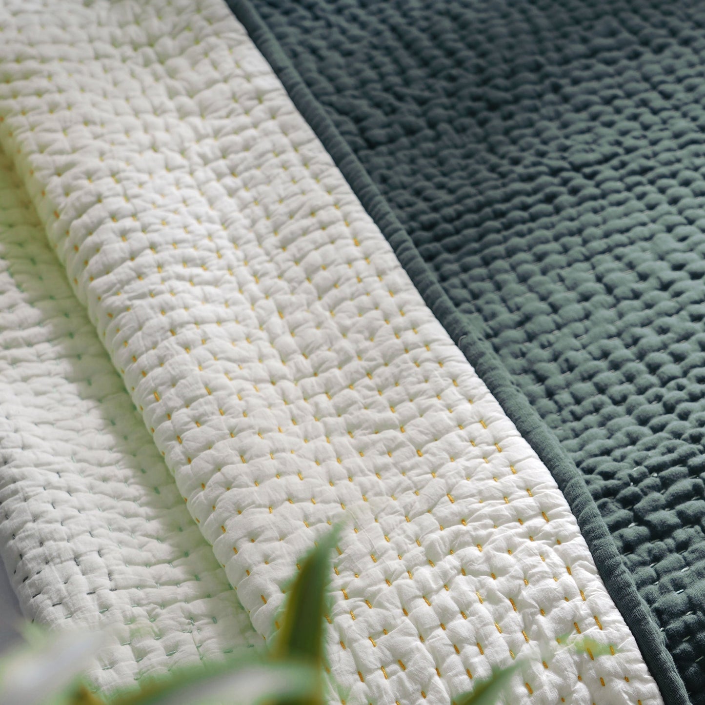 Olive Green quilted bed set - hand quilted 4 layer muslin gauze, sizes available