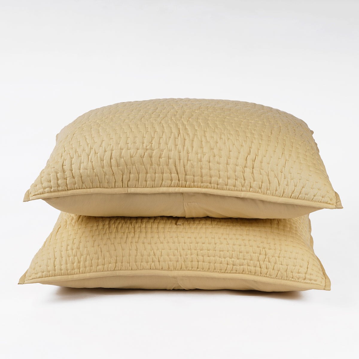 Beige 300TC cotton satin quilted pillow covers, Kantha stripe quilting pattern, Sizes available