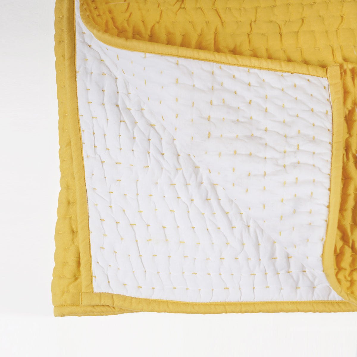 Yellow 300TC quilted bedspread, stripe pattern, cotton kantha quilt, Sizes available