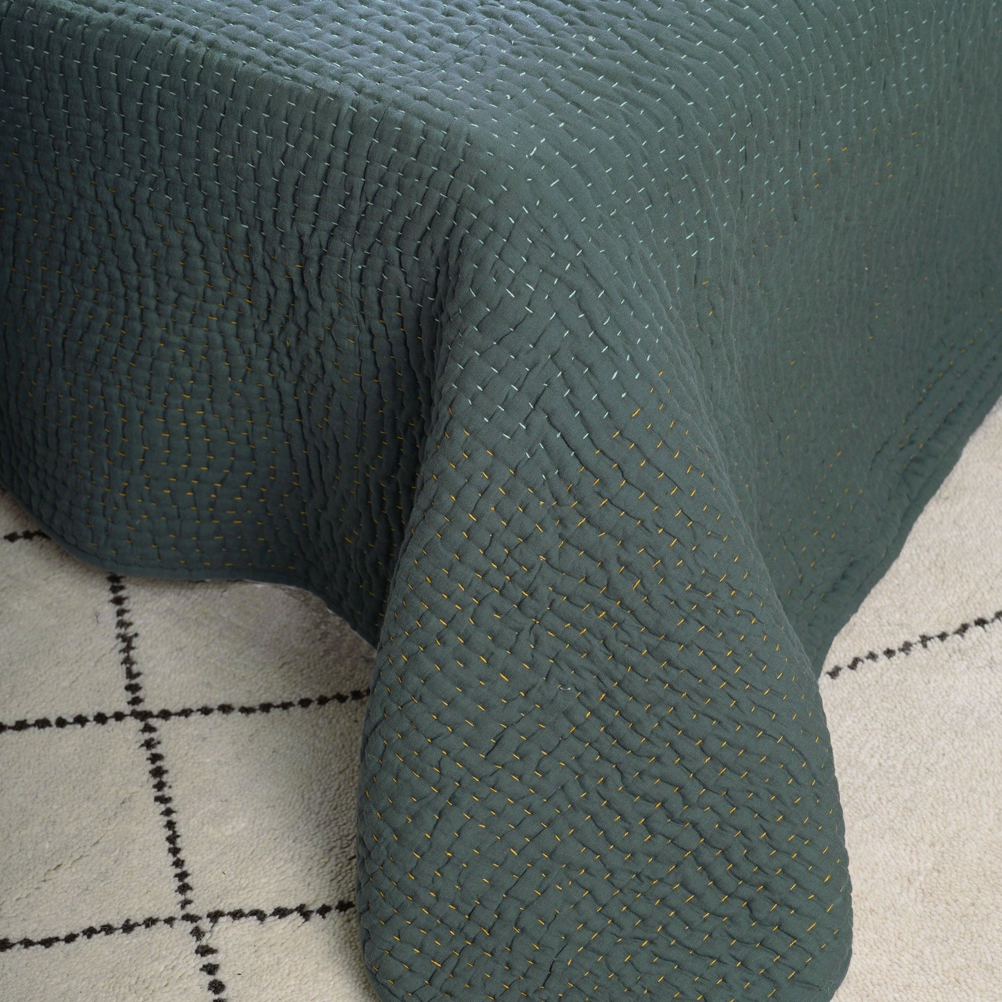 Olive Green quilted bed set - hand quilted 4 layer muslin gauze, sizes available