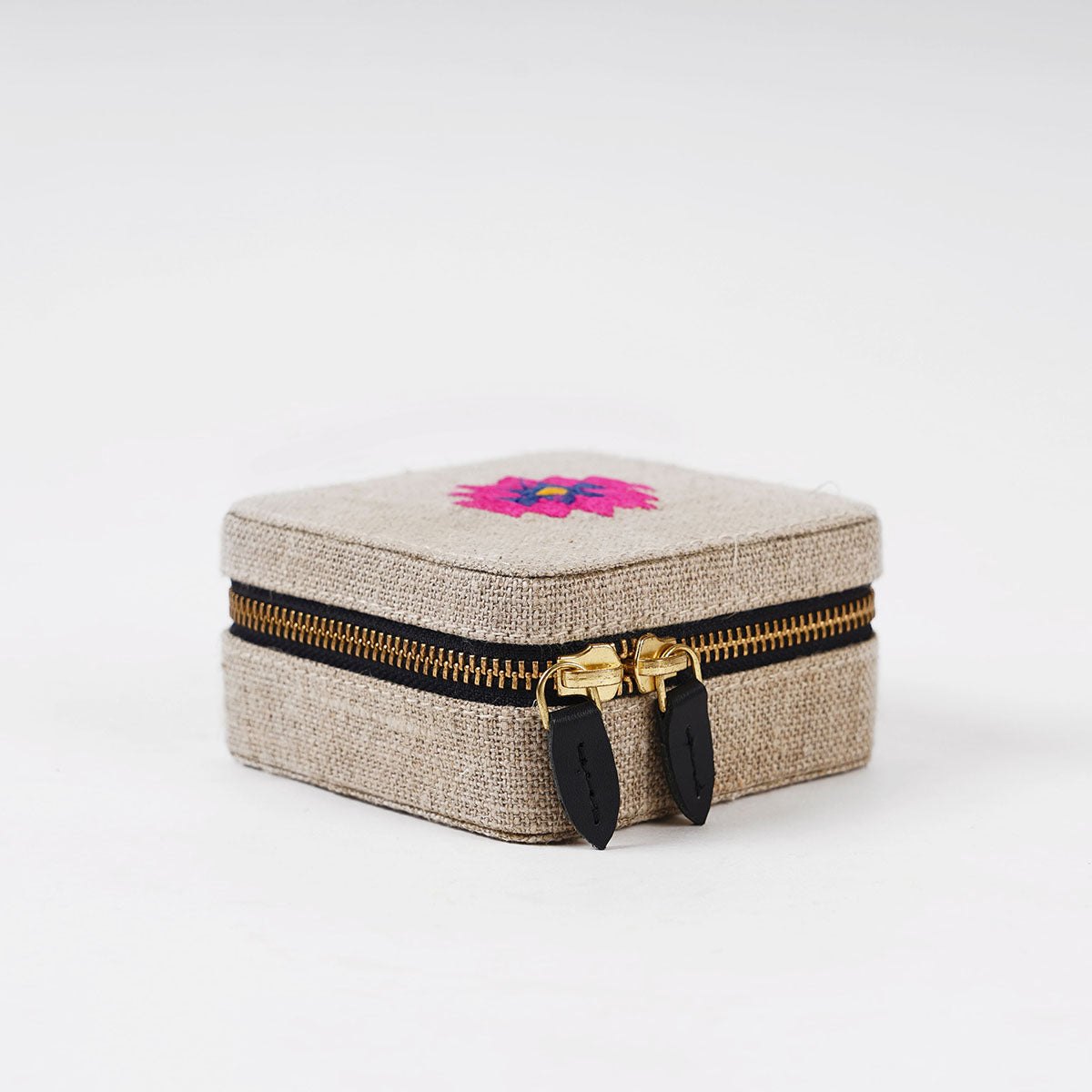 Linen Square Embroidered Jewellery box