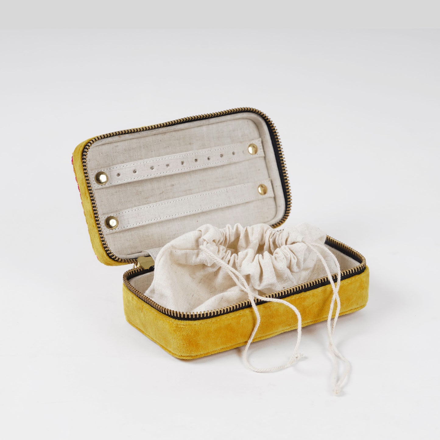 Mustard Velvet Rectangular Embroidered Jewellery box
