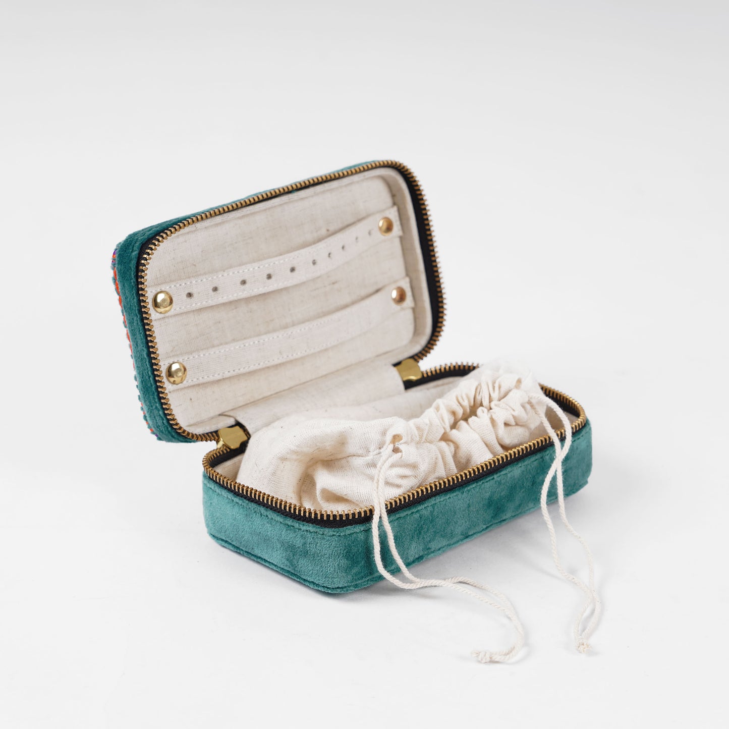 Teal Velvet Rectangular Embroidered Jewellery box