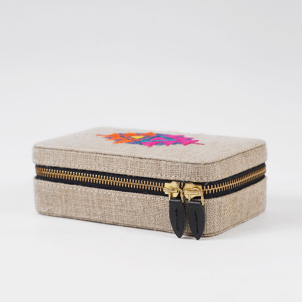 Linen Rectangular Embroidered Jewellery box