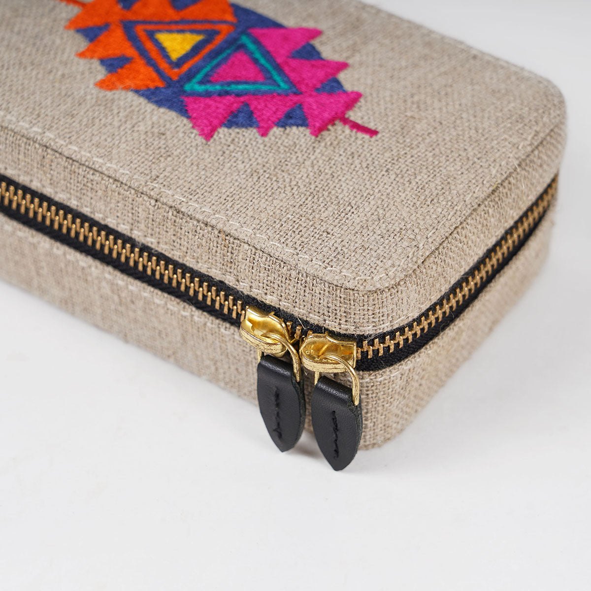 Linen Rectangular Embroidered Jewellery box