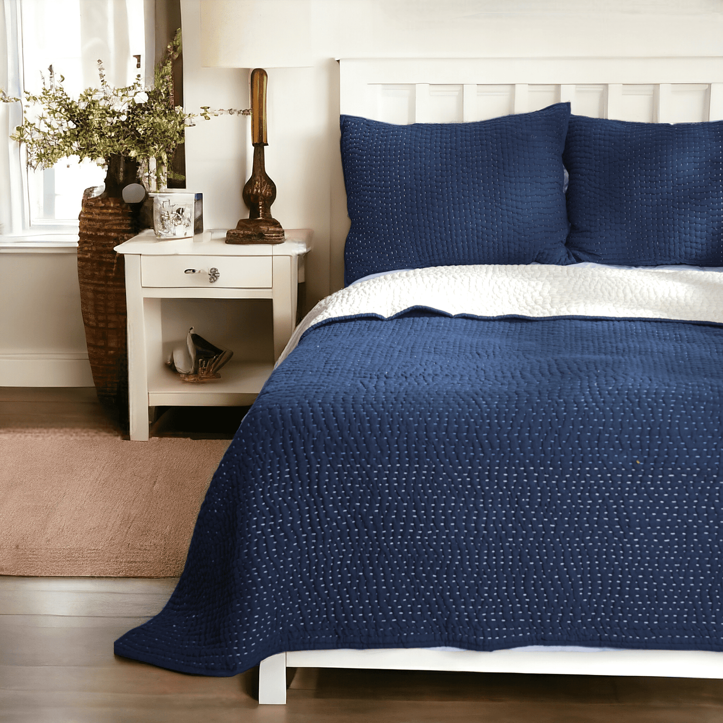 Indigo Kantha pillow shams - hand quilted 4 layer muslin gauze, sizes available