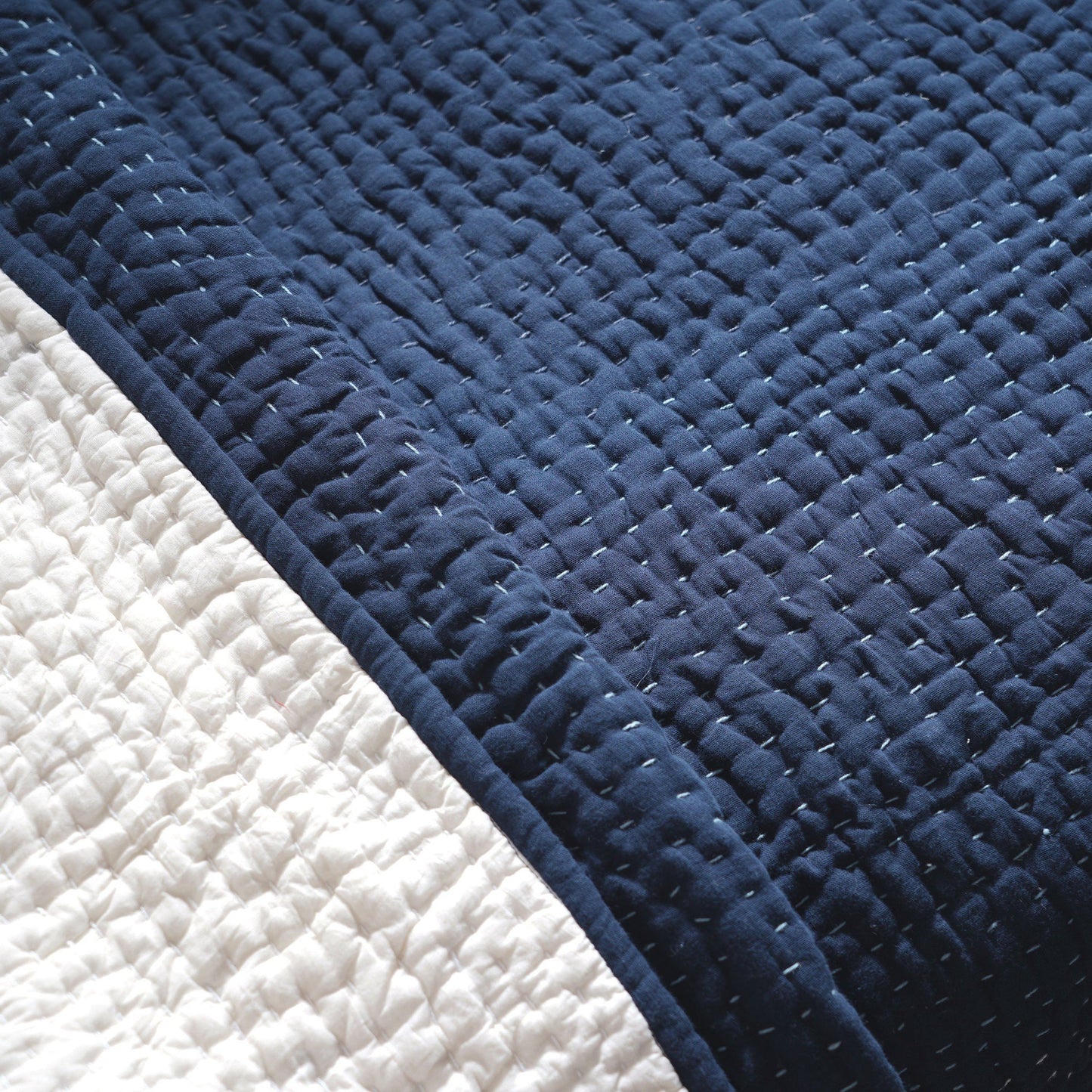 Indigo Kantha quilted bed set - hand quilted 4 layer muslin gauze, sizes available
