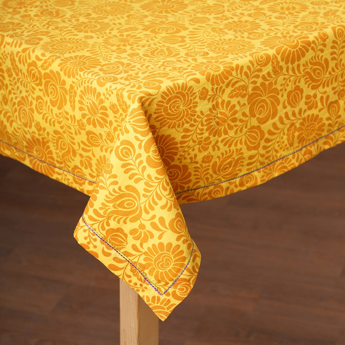 MATYO - Yellow colour Table cloth, floral print cotton fabric, size available, Napkins available