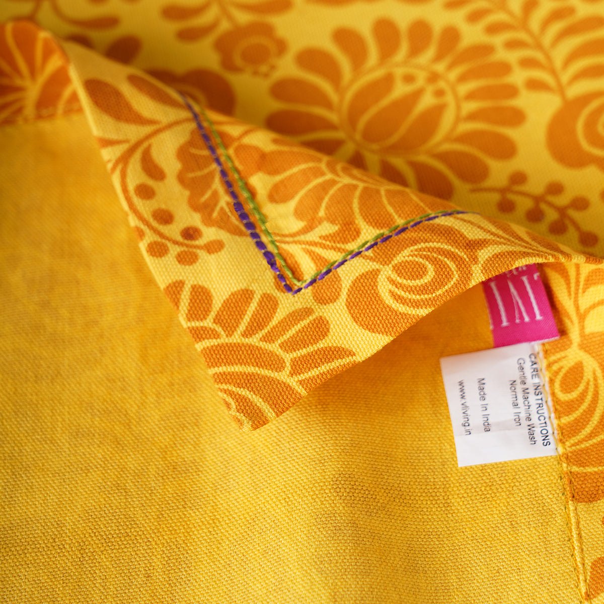 MATYO - Yellow colour Table cloth, floral print cotton fabric, size available, Napkins available