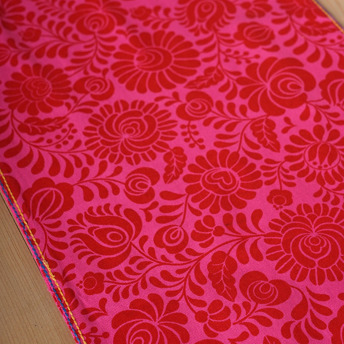Matyo - Hot Pink printed cotton Table runner with multicolour acrylic fringe, sizes available