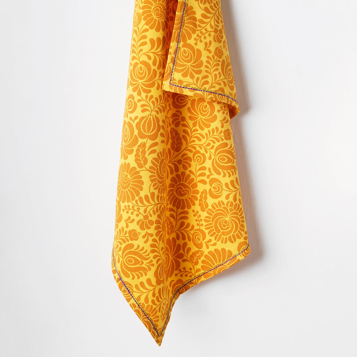 Matyo Yellow Printed Kitchen Towel, 100% cotton, size 20"X28"