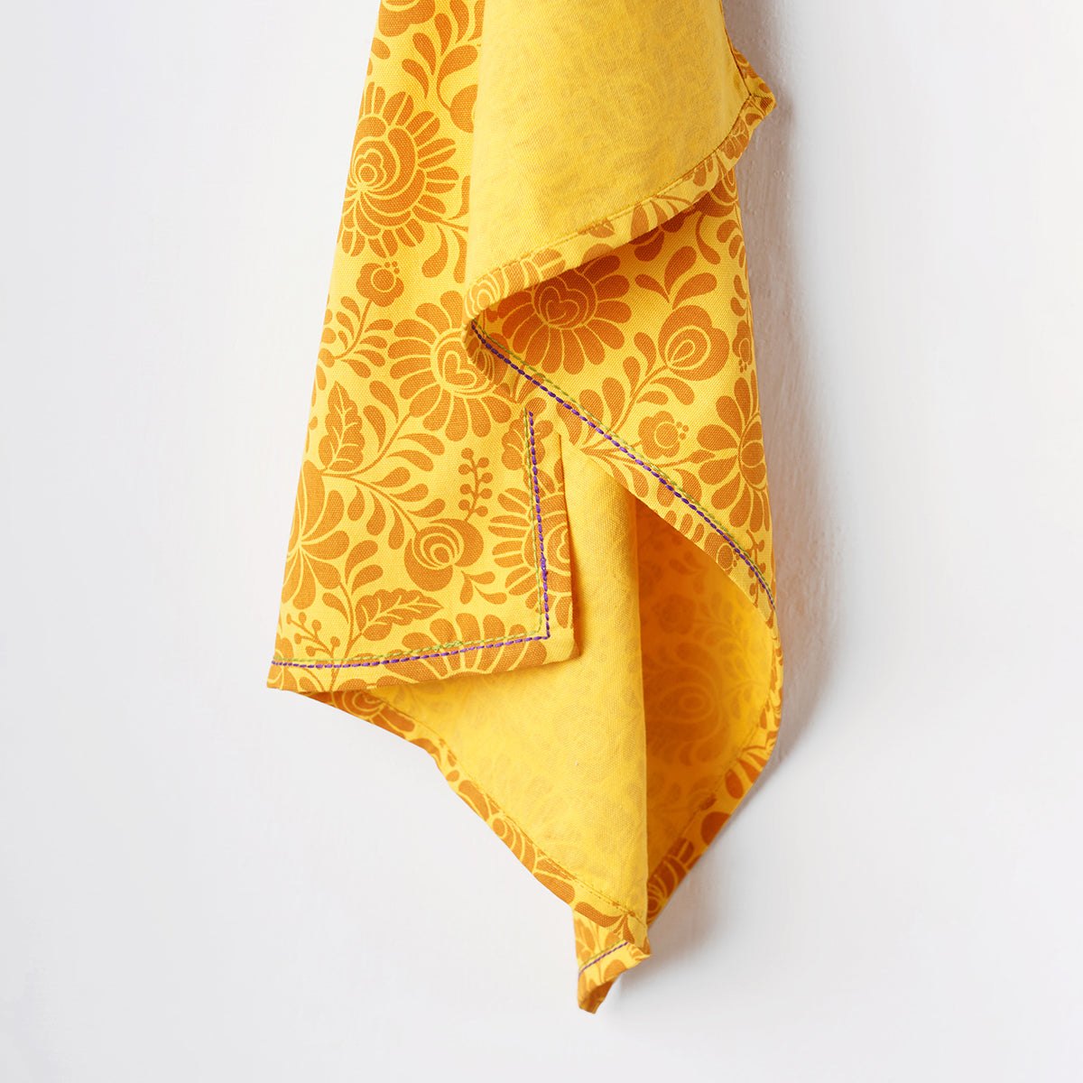 Matyo Yellow Printed Kitchen Towel, 100% cotton, size 20"X28"