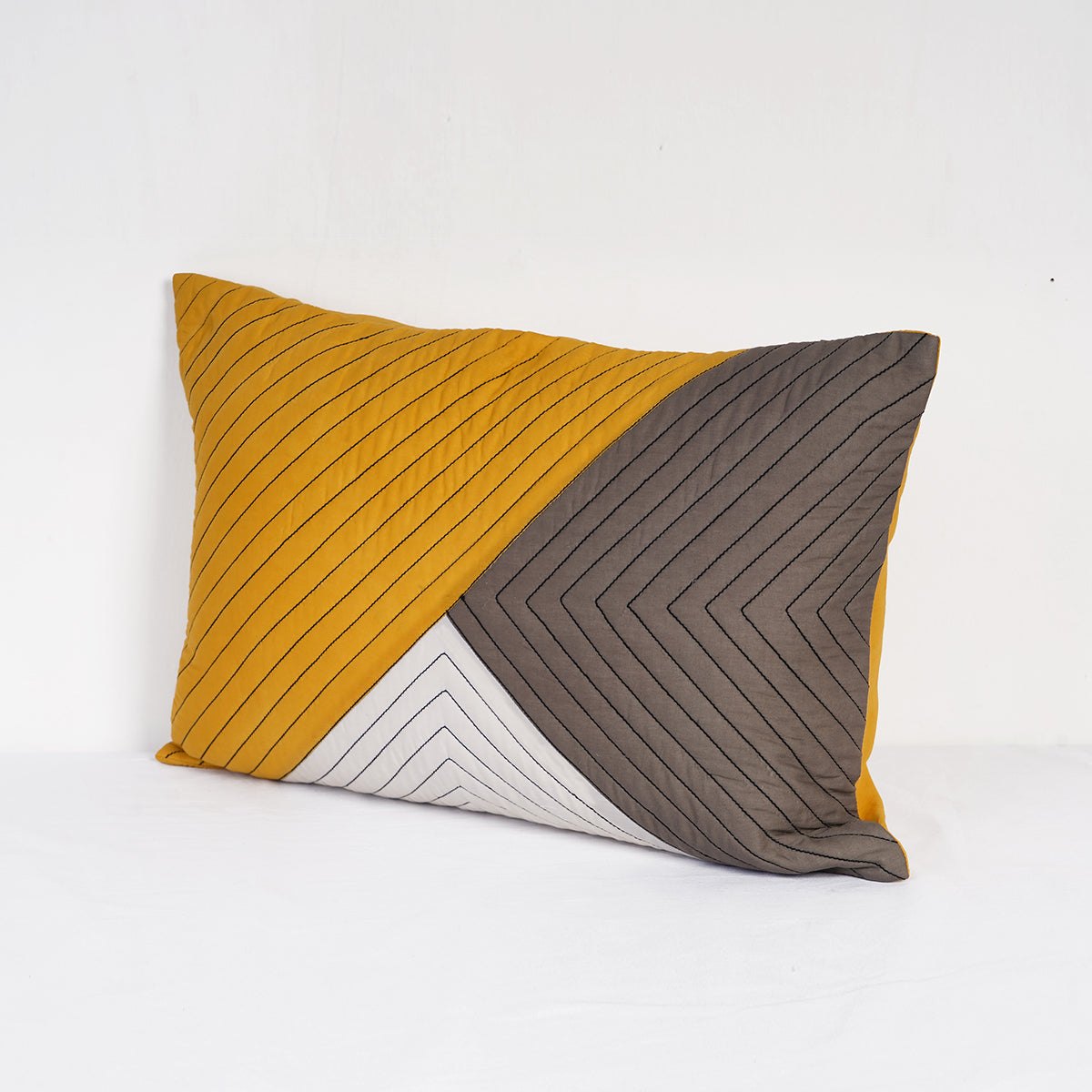 MODERN RETRO - Mustard yellow patchwork and quilted pillow cover, colour block cushion cover, sizes available
