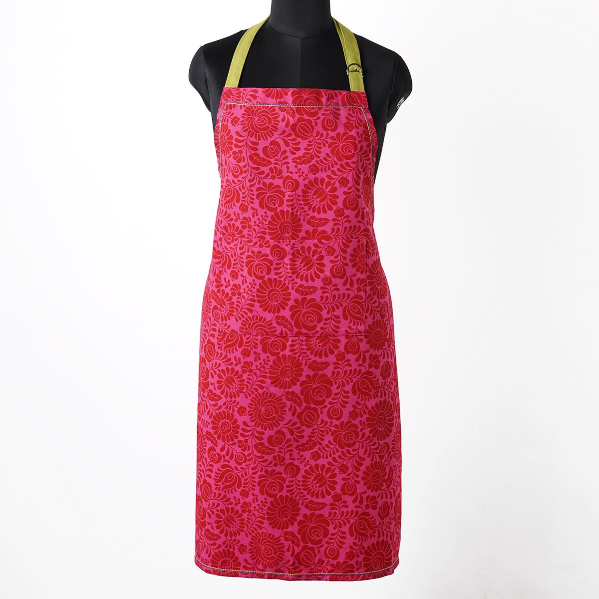 Matyo Hot pink color apron, floral print, kitchen accessory, 100% cotton, size 27"X 35"