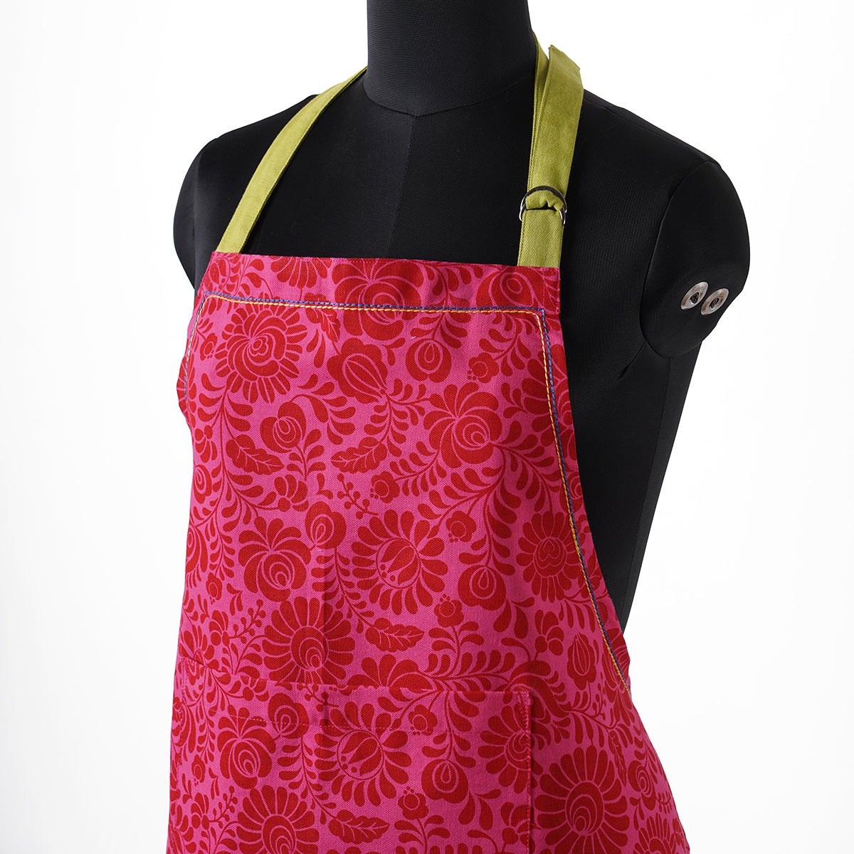 Matyo Hot pink color apron, floral print, kitchen accessory, 100% cotton, size 27"X 35"