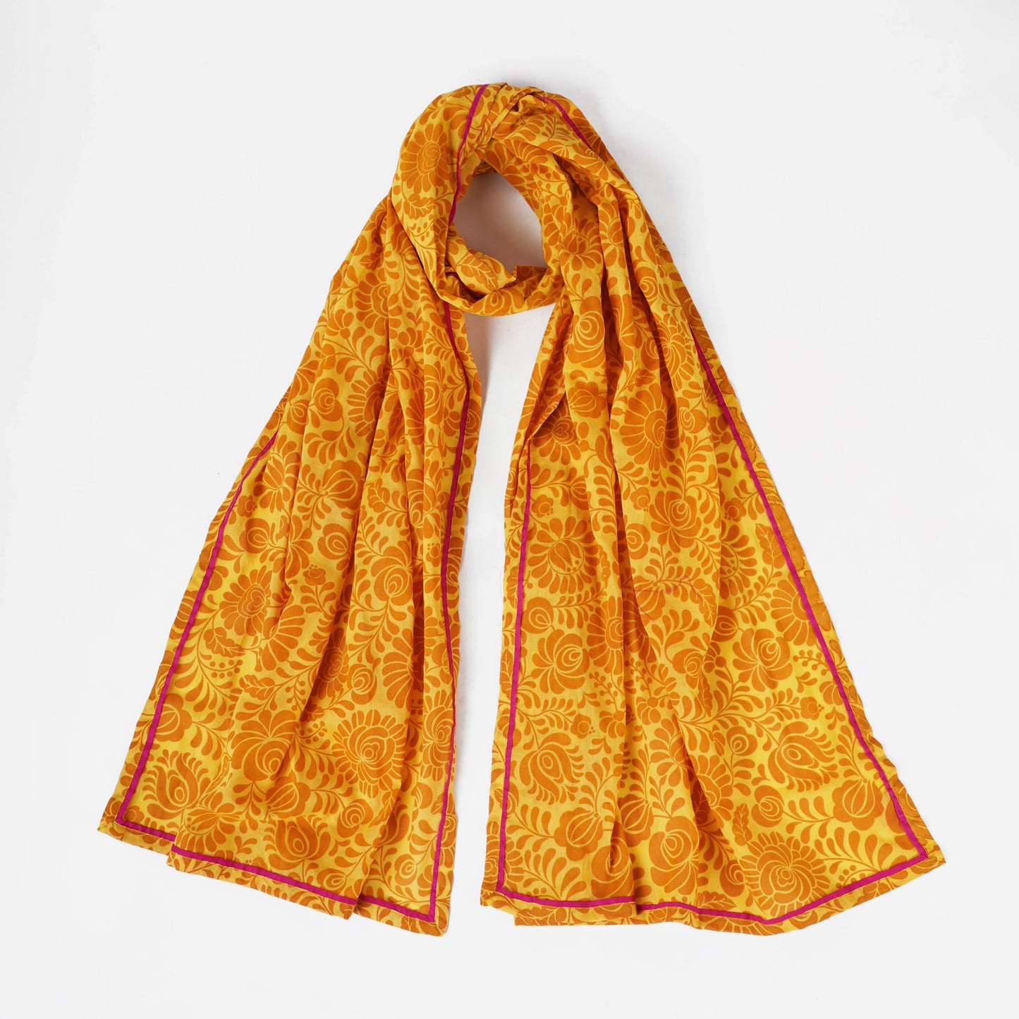 Matyo - Yellow printed cotton mulmul Summer Scarf