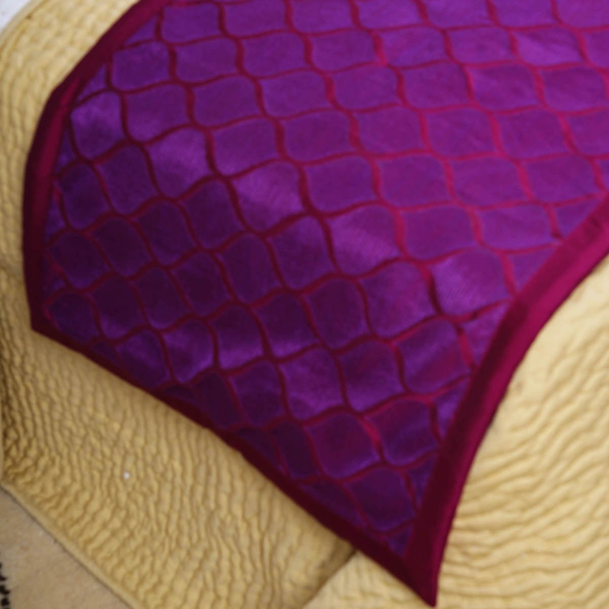 Plum fully embroidered Bed runner set - King / Queen / Twin Size Bed Runner with coordinated Decorative Throw Pillow Cover