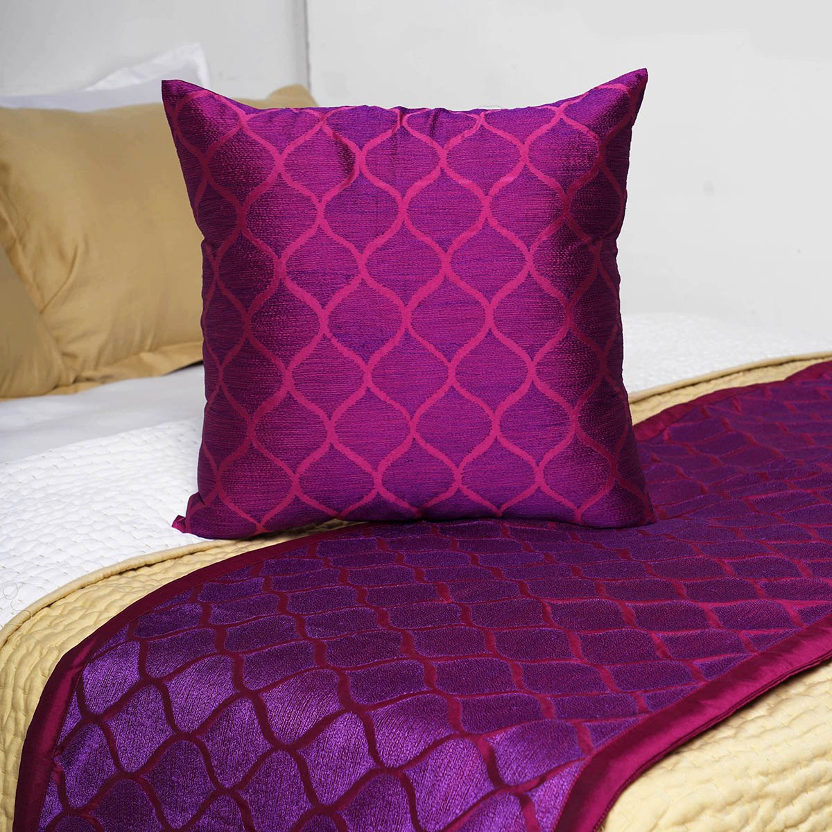 Plum fully embroidered Bed runner set King Queen Twin Size Bed R