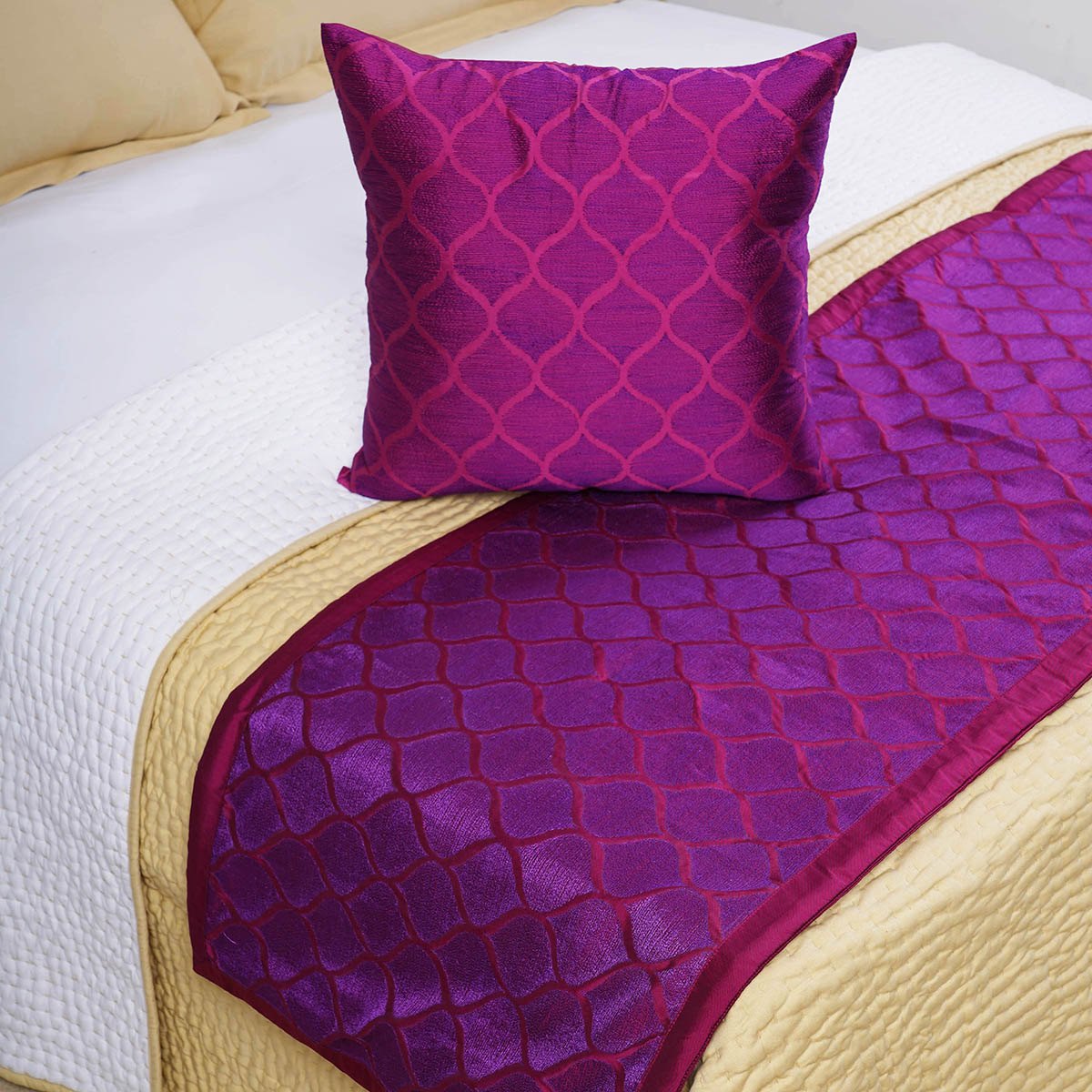 Plum fully embroidered Bed runner set - King / Queen / Twin Size Bed Runner with coordinated Decorative Throw Pillow Cover