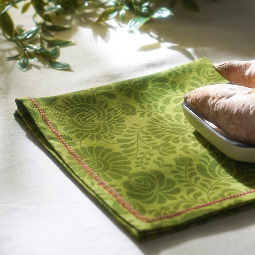 MATYO - Green colour Napkin, floral print cotton fabric, size available, 18X18 inches